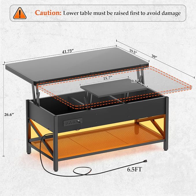 Aheaplus Coffee Table Lift Top Multi-Function Coffee Table Converts to Dining - Image 2