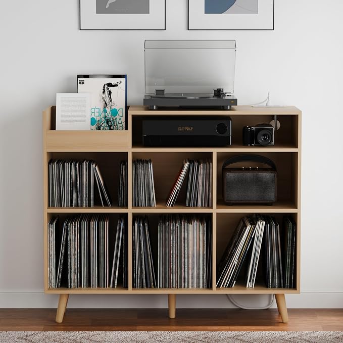 Cozy Castle Large Record Player Stand, Vinyl Storage Cabinet Mid Century Modern by CozyCastle