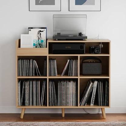 Cozy Castle Large Record Player Stand, Vinyl Storage Cabinet Mid Century Modern by CozyCastle