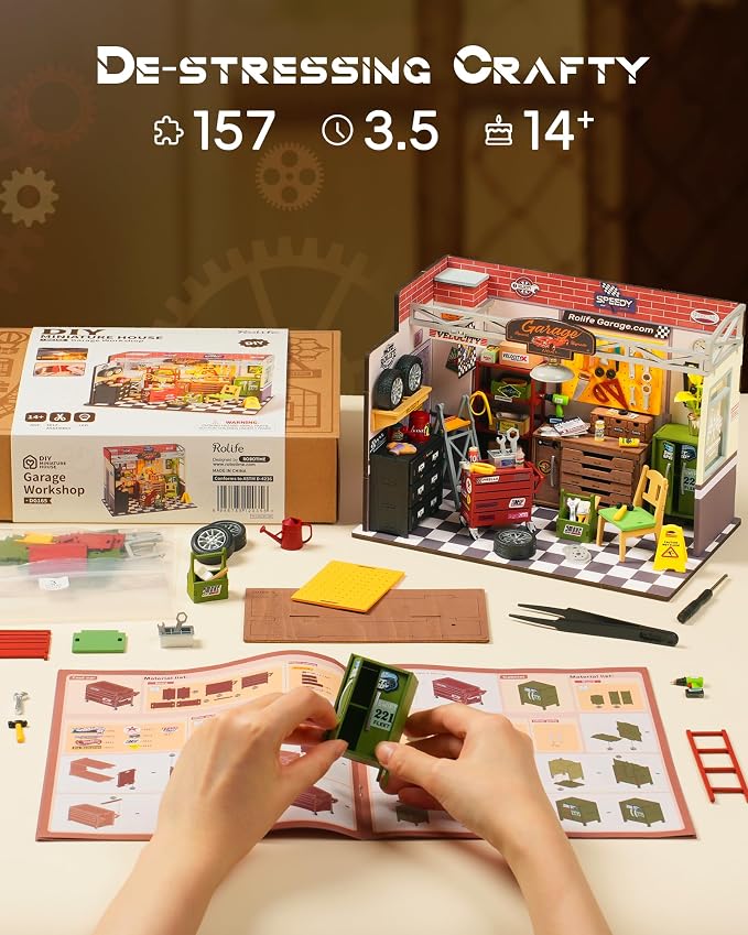 Rolife DIY Miniature House Kit Garage Workshop, Build 1/20 Mini House Building - Image 4
