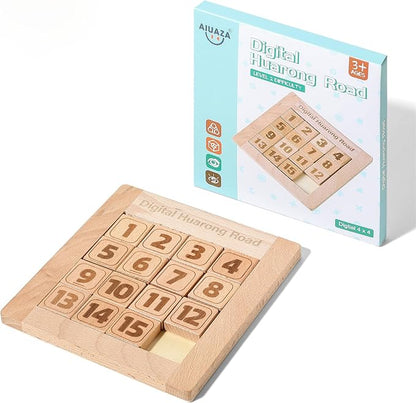 Wooden Number Sliding Puzzle，Brain Teasers Toy Tangram Slide Puzzle by AIUAZA