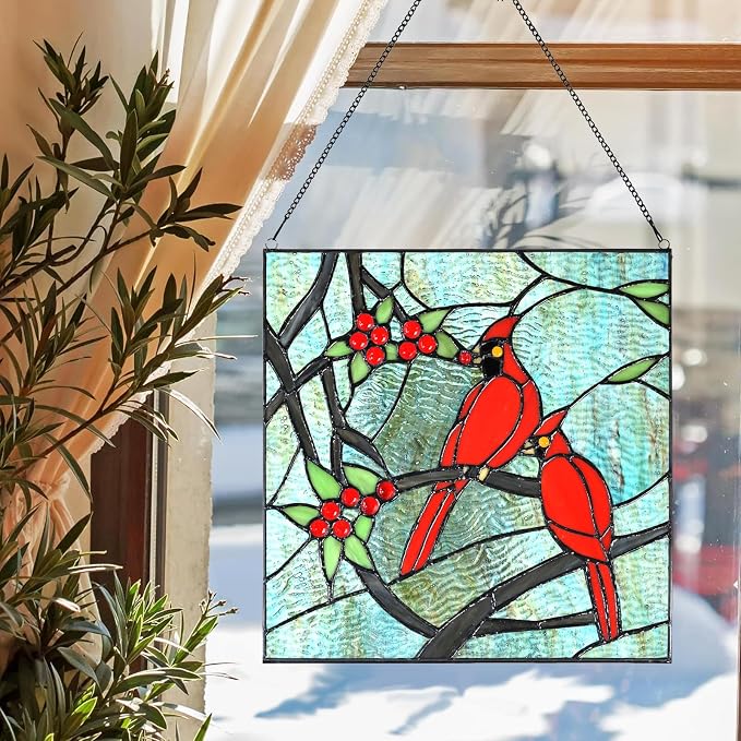 PA0008 Cardinal Stained Glass Window Panel- Tiffany Style Window Hanging- Red - Image 3