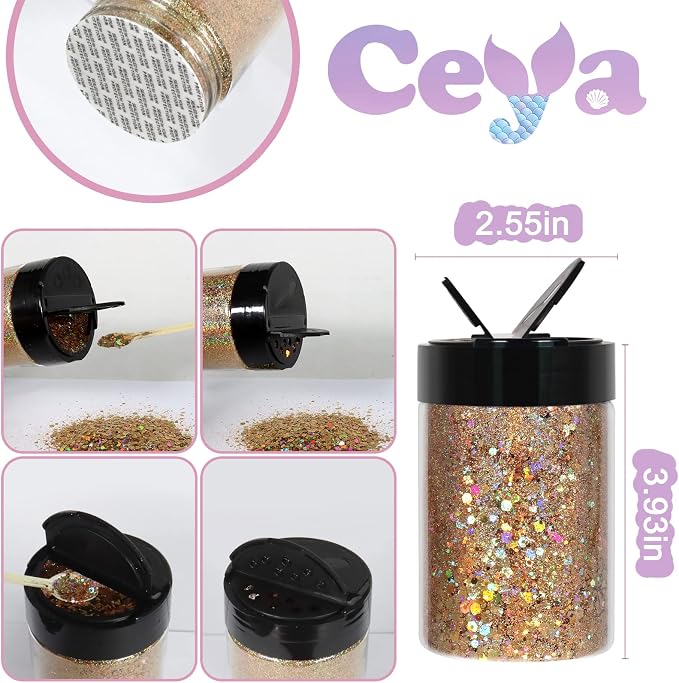 Ceya Holographic Chunky Glitter, 4.9oz/ 140g Diamond Gold Craft Glitter Powder - Image 4
