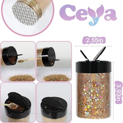 Ceya Holographic Chunky Glitter, 4.9oz/ 140g Diamond Gold Craft Glitter Powder - Image 4