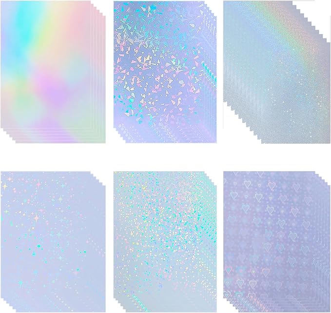 36 Sheets Holographic Sticker Paper Clear Vinyl Sheets Self-Adhesive Overlay by VINYLSTICKERPAPER
