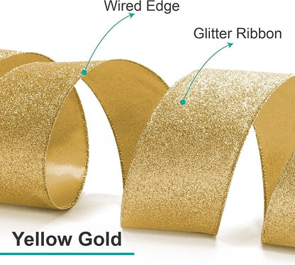 CT CRAFT LLC Glitter Wired Ribbon 2.5" x 20 Yards Yellow Gold - Image 3