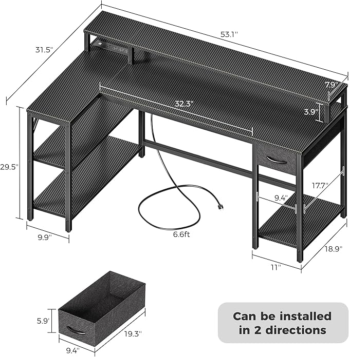SUPERJARE 53 inch Reversible L Shaped Desk - Image 3
