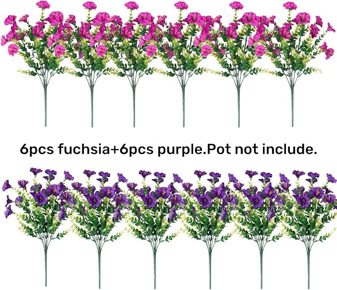 Artificial Flowers Fake Plants for Outdoors Decoration, 12 Bundles Silk Morning - Image 5