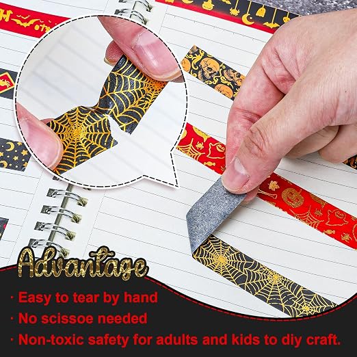 Whaline 12 Rolls Halloween Washi Tapes Red Black Foil Gold Decorative Tapes - Image 3