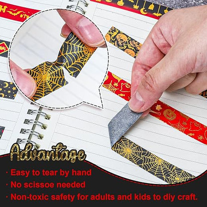 Whaline 12 Rolls Halloween Washi Tapes Red Black Foil Gold Decorative Tapes - Image 3