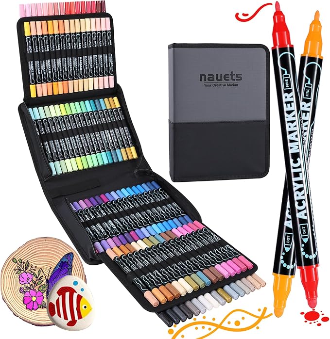 100 Colors Waterproof Dual Tip Acrylic Paint Pens, Dot & Fine Tip Premium by nauets