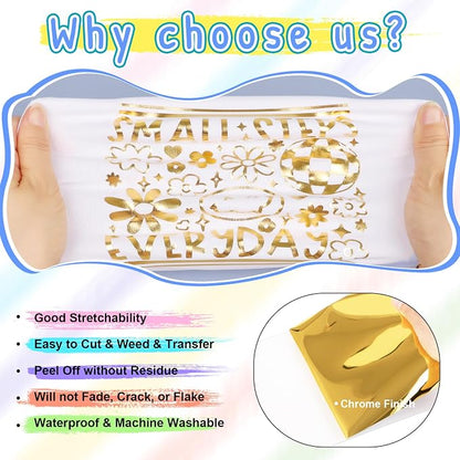 VINYL FROG Metallic Foil HTV Vinyl Roll 12" x12ft Gold Chrome Heat Transfer - Image 2