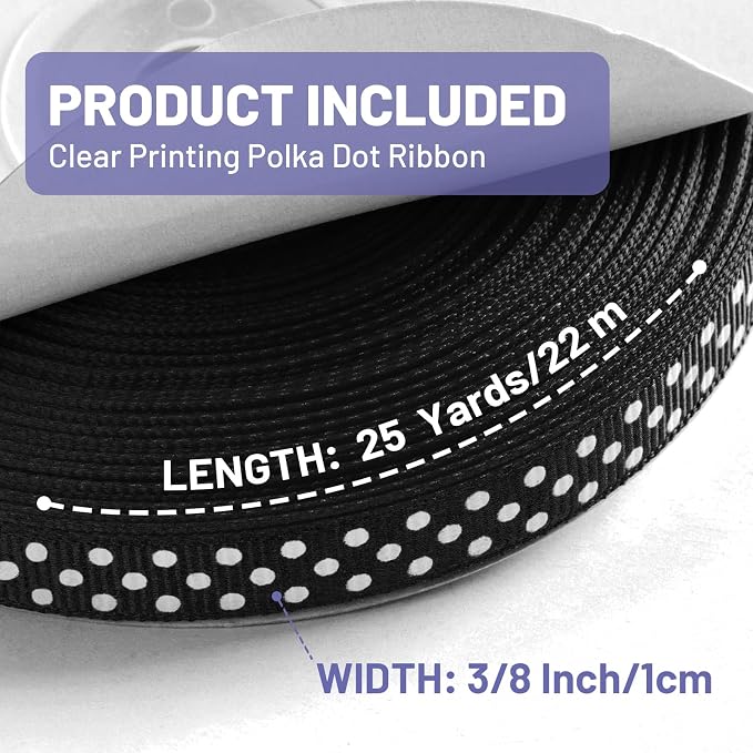 Polka Dot Grosgrain Ribbon 3/8 Inch, 25 Yards Spool Black and White Dot Craft - Image 2