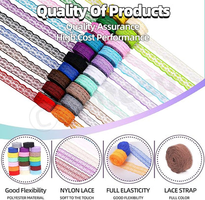 Swpeet 20 Rolls in Total 200 Yards 2.2cm×10 Yards Colorful Lace Ribbon - Image 3