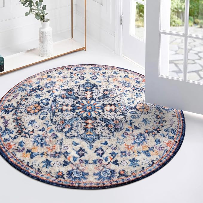 Lahome Bohemian Round Rug 3Ft Small Bedroom Round Area Rug Soft Bathroom Circle - Image 5