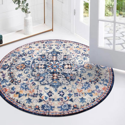 Lahome Bohemian Round Rug 3Ft Small Bedroom Round Area Rug Soft Bathroom Circle - Image 5