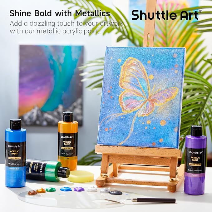 Shuttle Art 8 Colors Metallic Acrylic Paint, 250ml/8.45oz Bottles Acrylic Paint - Image 6