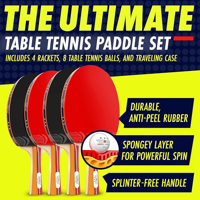 NIBIRU SPORT Professional Ping Pong Paddle Sets, 2 Paddle or 4 Paddle Table - Image 2