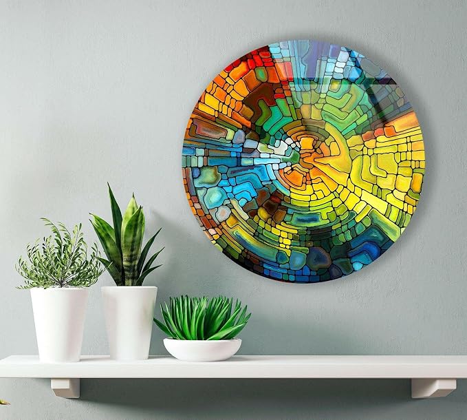 My Photostation.com 10'' Diameter Stained Yellow Round Glass Wall Art Tempered - Image 3