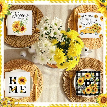 Fulmoon 200 Pieces Summer Sunflower Cocktail Napkins Disposable Floral Dessert - Image 6