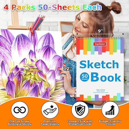 9" x 12" Sketch Book, Acid Free Artist Drawing Paper Pad - Image 2