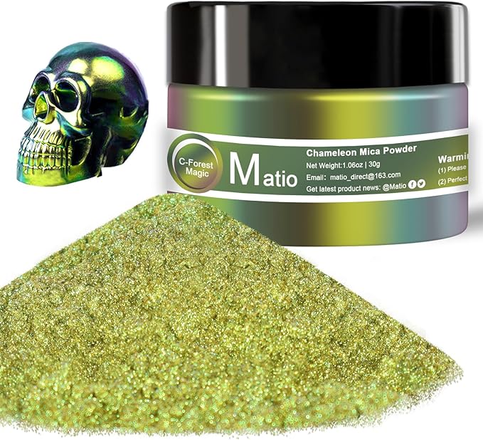 Matio Chameleon Mica Powder, 1.06oz/ 30g Forest Magic Chrome Powder, by Matio