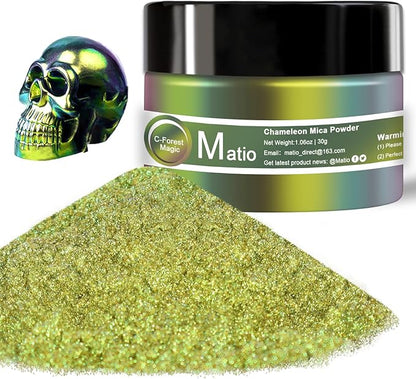 Matio Chameleon Mica Powder, 1.06oz/ 30g Forest Magic Chrome Powder, by Matio