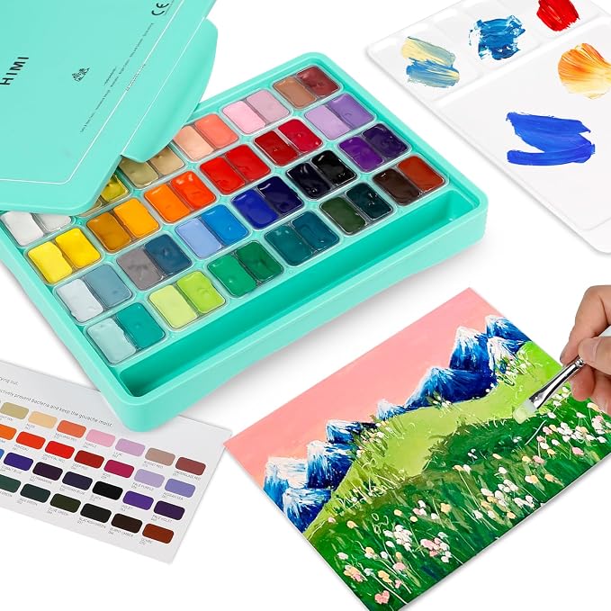 HIMI Gouache Paint Set, 48 Colors x 0.4oz, Twin Cup Jelly Design, bouns 3 - Image 6