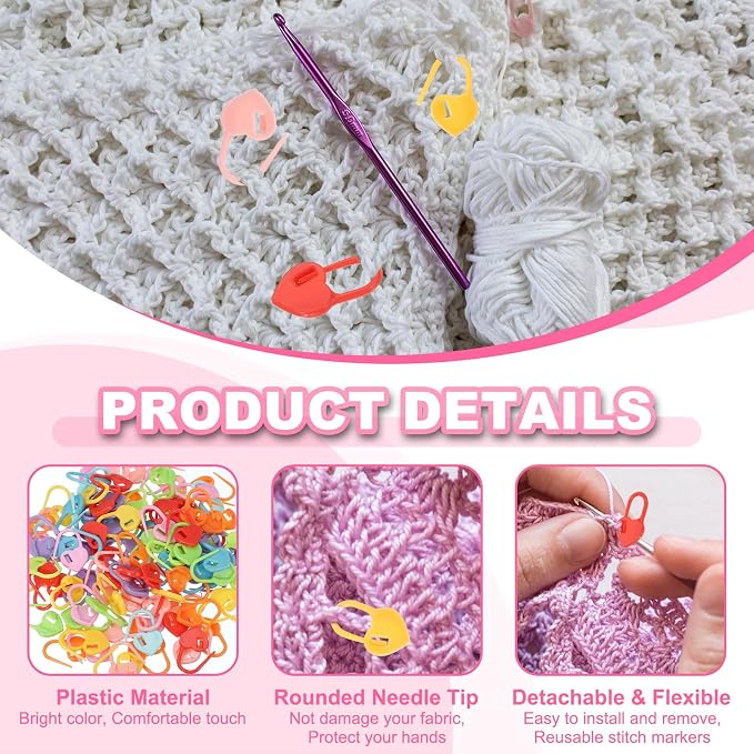 uxcell 400pcs Stitch Markers for Crocheting, Heart Shaped Crochet Marker Needle - Image 3