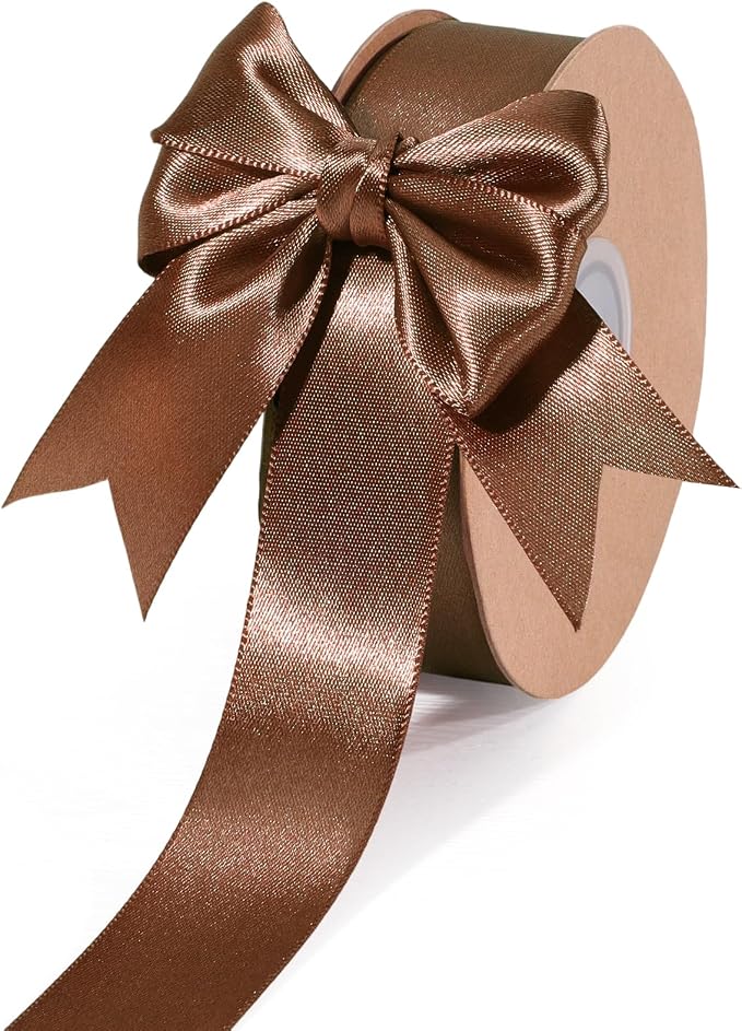 LaRibbons Brown Satin Ribbon 1 Inch 50 Yards Thin Luxury Double Faced Mocha by LaRibbons