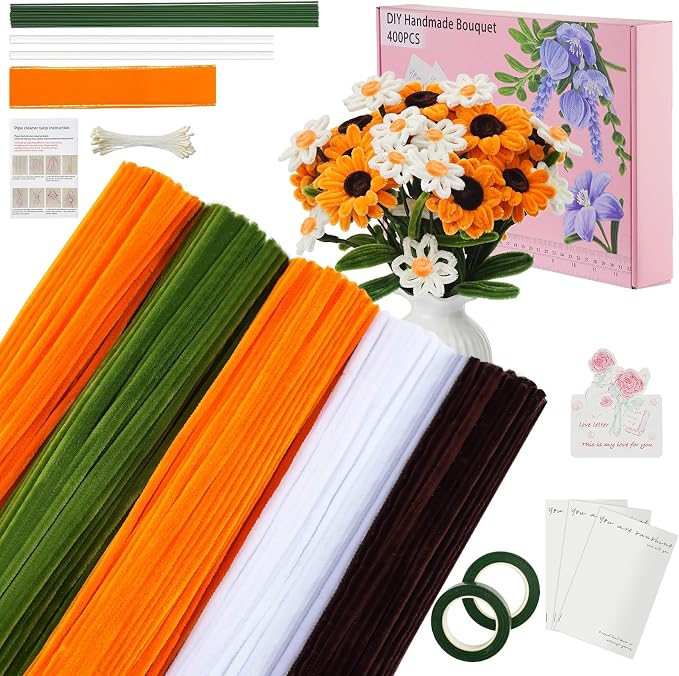 400 Pieces Craft Pipe Cleaners Bulk, Floral Stems by upcheirna