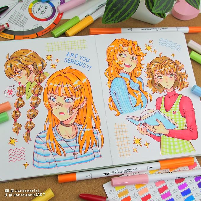 Ohuhu Markers Paper-friendly No Peeling Water-based 60 Colors Dual Brush - Image 6