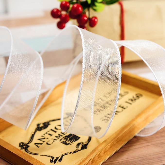 CT CRAFT LLC Sheer Organza Wired Ribbon 1.5" x 50Yards White - Image 6
