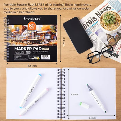 Shuttle Art Marker Pad, 8.3”x8.9” Portable Square Sketchbook, 80 Sheets Marker - Image 5