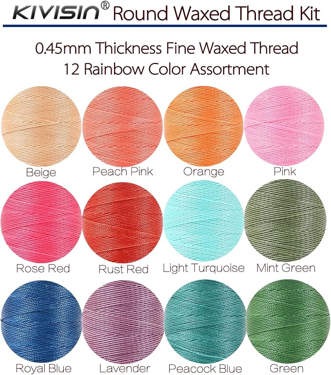 12 Colored Waxed Polyester Thread, 0.45mm Thinner Diameter, 115 Yards/Spool - Image 3