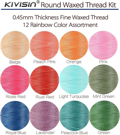 12 Colored Waxed Polyester Thread, 0.45mm Thinner Diameter, 115 Yards/Spool - Image 3