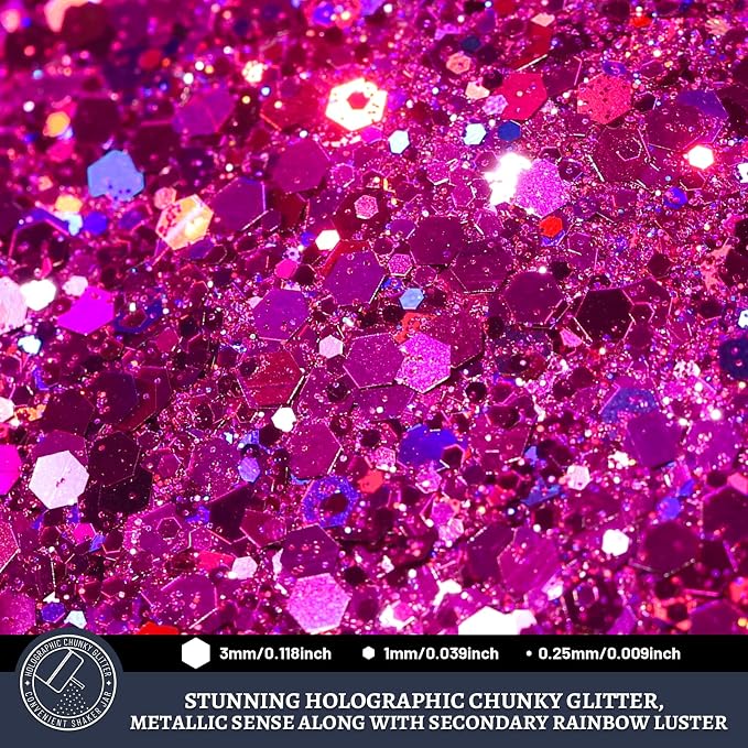 LEOBRO Red Glitter, 160G/5.64OZ Holographic Chunky Glitter - Image 3