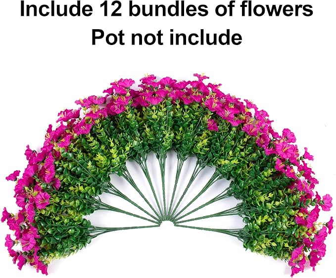 Artificial Flowers Fake Plants for Outdoors Decoration, 12 Bundles Silk Morning - Image 5
