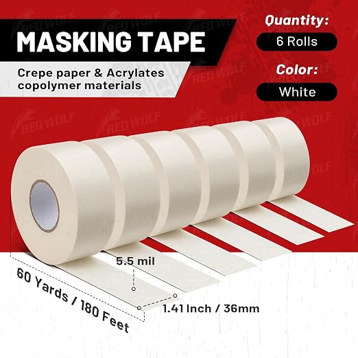 RED WOLF 1.41" x 60 Yards Masking Tape 6 Pack, General Purpose - Image 7