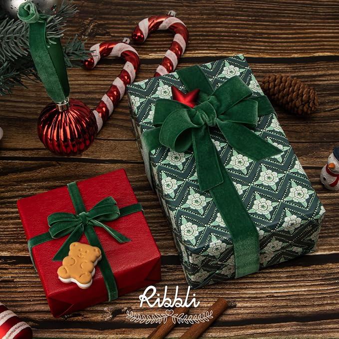 Ribbli Polyester Forest Green Velvet Ribbon, 1 Inches, 10-Yard Spool, Use - Image 3