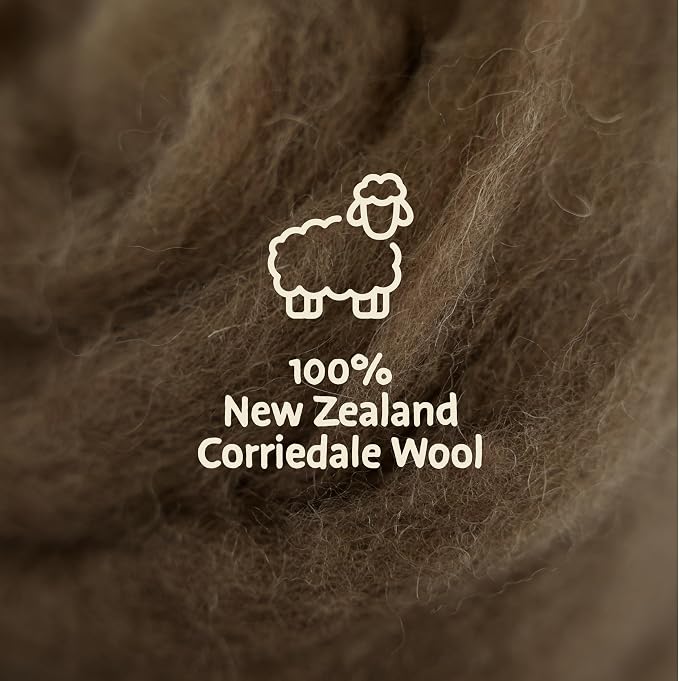 Woolbuddy Needle Felting Wool – 8oz Chunky Wool Roving in Brown, Felting Wool - Image 6