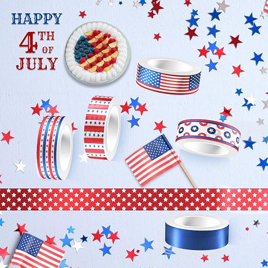 Adirasenotek Washi Tape 12 Rolls Patriotic Packing Tape American Flag - Image 4