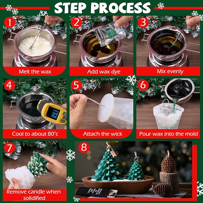 KDW Soy Wax Beads for Candle Making Christmas Tree Silicone Mold Large+Small 3D - Image 4