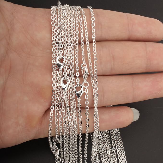 Wholesale 12 PCS Silver Plated Solid Brass Fine Flat Cable Chains Bulk - Image 2
