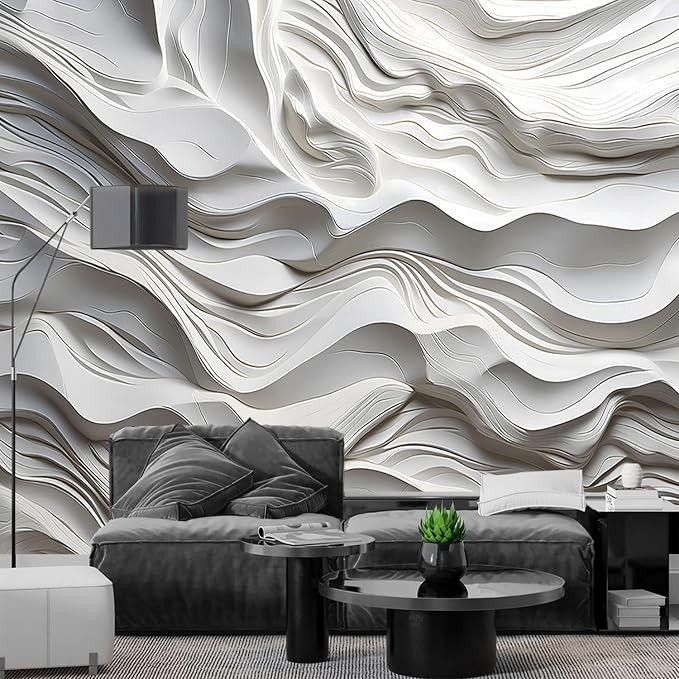 AFZEVEB-3D Stereo Relief Lines Living Room Background Wallpaper Mural 114"x74" - Image 2