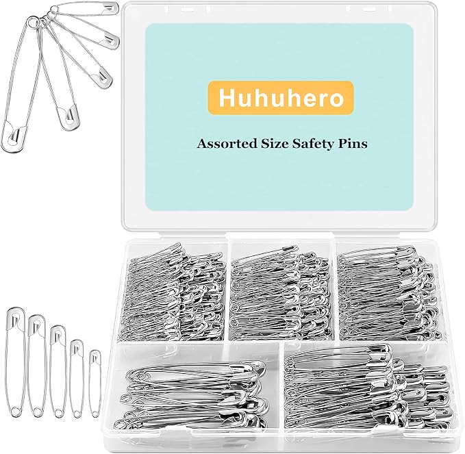 Huhuhero 340 Pack Safety Pins Assorted, Small & Large Heavy Duty Safety Pins by Huhuhero