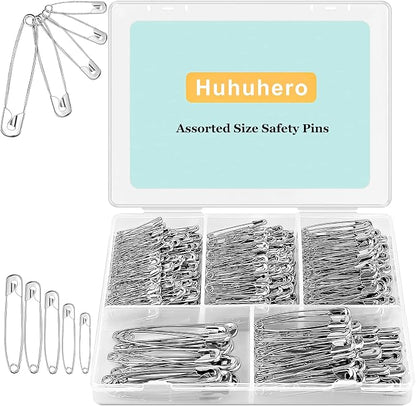 Huhuhero 340 Pack Safety Pins Assorted, Small & Large Heavy Duty Safety Pins by Huhuhero