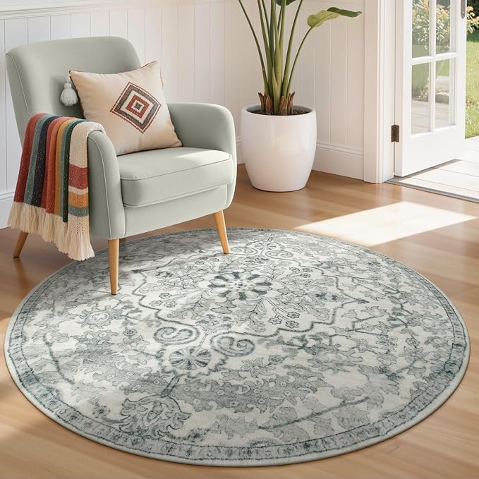 Lahome Bohemian Round Area Rugs, Washable Small Round Rug 3ft Soft Non-Slip - Image 8