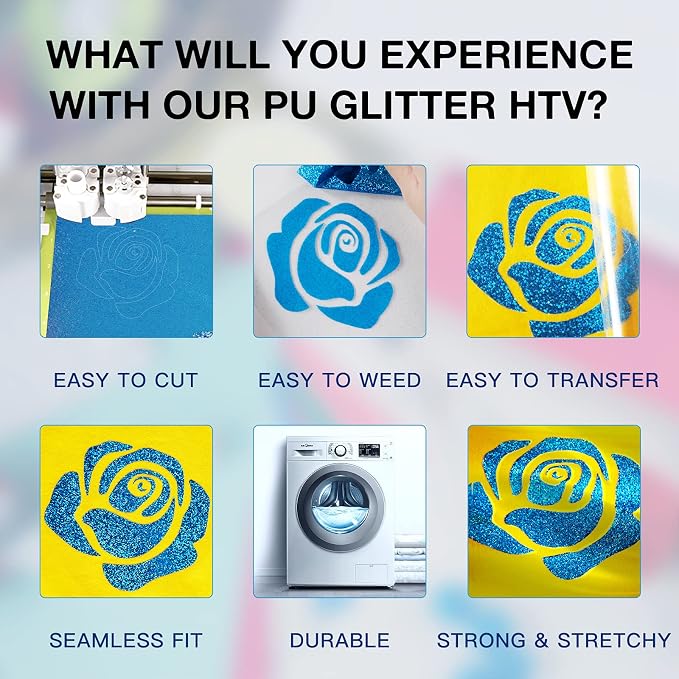 HTVRONT Blue Glitter HTV Heat Transfer Vinyl Rolls - Image 3