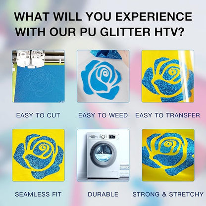 HTVRONT Blue Glitter HTV Heat Transfer Vinyl Rolls - Image 3